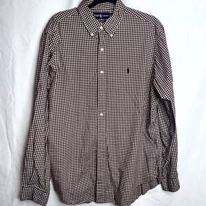 Ralph Lauren Mens Size XL Maroon White Check Green Pony Long Sleeve Button Up